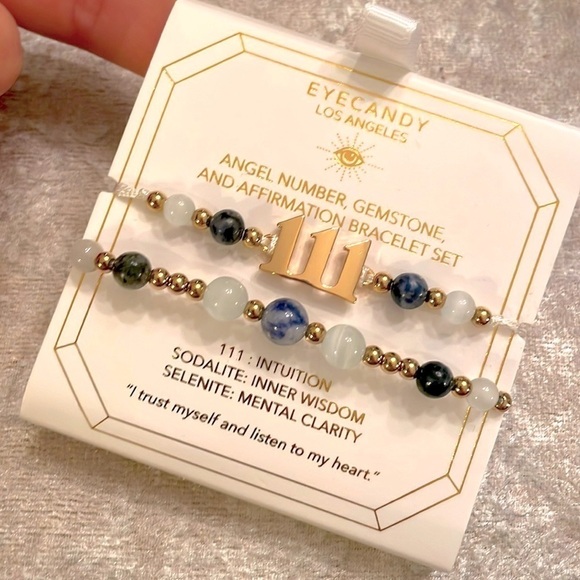 Brand New Eye Candy Angel Numbers 111 Intuition Beaded Gemstone Bracelet Set - Picture 4 of 9